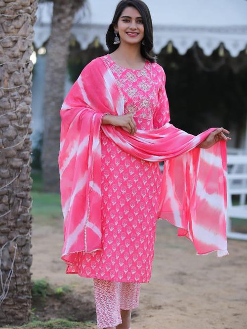 cotton suit with pant & dupatta - 18347004 - Very Small Image - 1