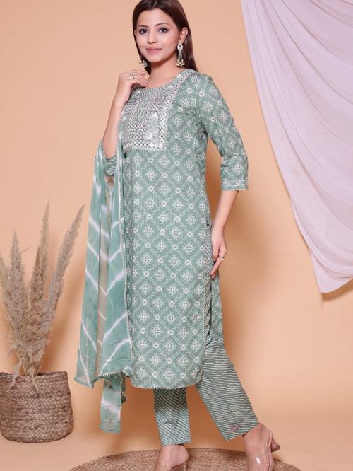 cotton suit with pant & dupatta - 18347005 - Very Small Image - 1