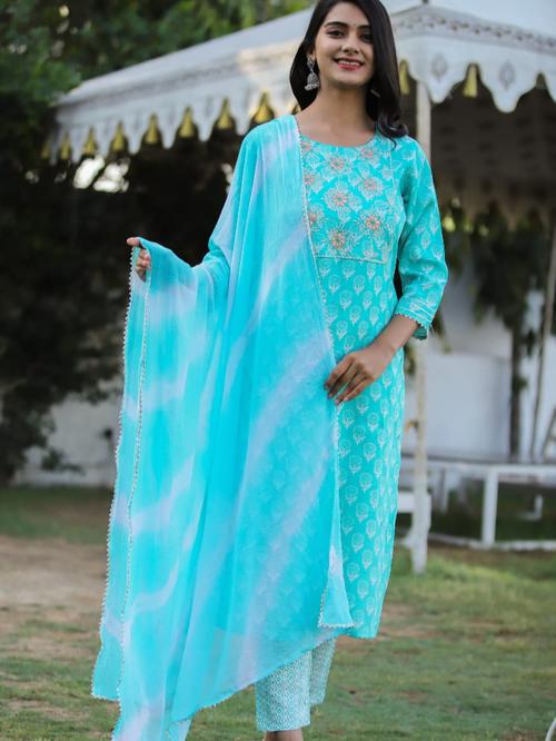 cotton suit with pant & dupatta - 18347006 - Very Small Image - 1