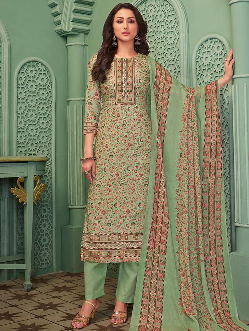 printed unstitched suit set - 18347337 - Very Small Image - 1