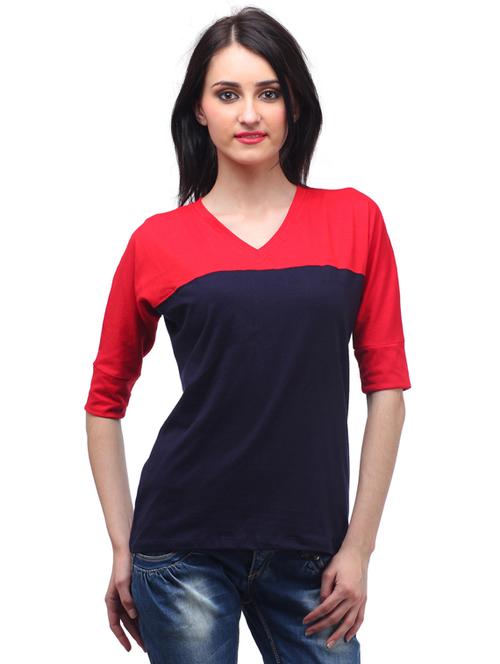 three quarter sleeved color-blocked regular top - 18347400 - Very Small Image - 1