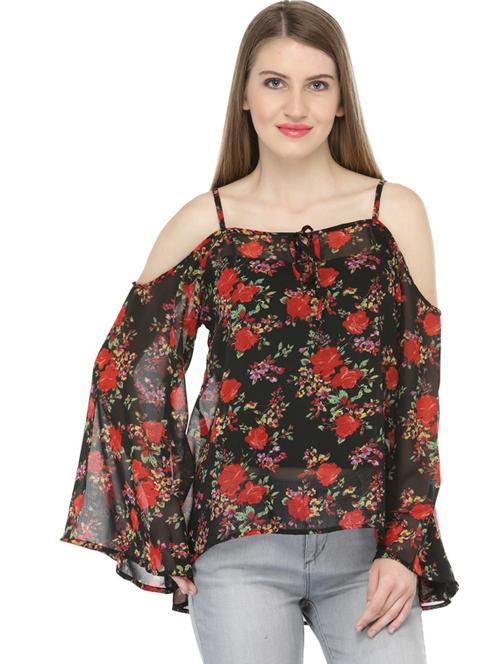 cold shoulder printed regular top - 18347419 - Very Small Image - 1