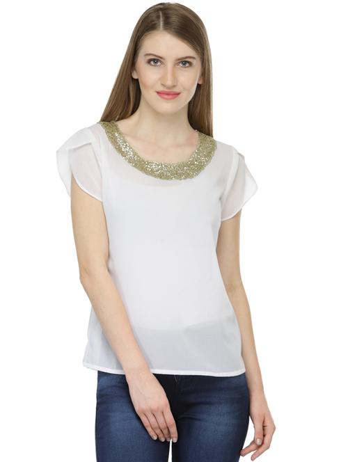 cap sleeved embilleshed regular top - 18347432 - Very Small Image - 1
