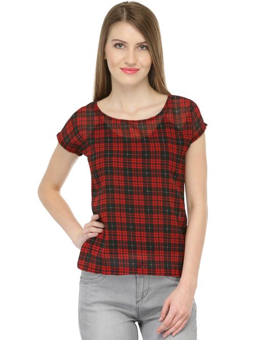 cap sleeved checkered regular top - 18347436 - Very Small Image - 1