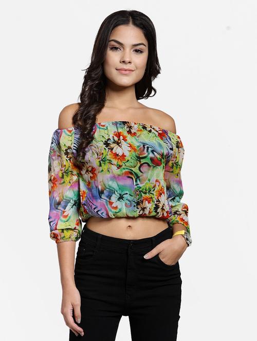off shoulder printed top - 18347539 - Very Small Image - 1