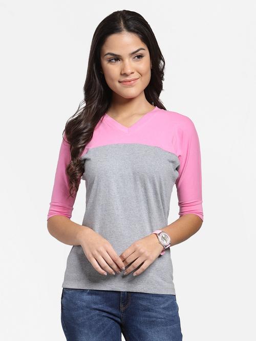 v-neck color block top - 18347541 - Very Small Image - 1