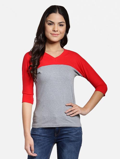 v-neck color block top - 18347543 - Very Small Image - 1
