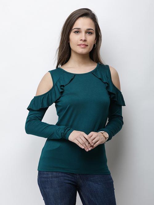 cold shoulder solid top - 18347554 - Very Small Image - 1