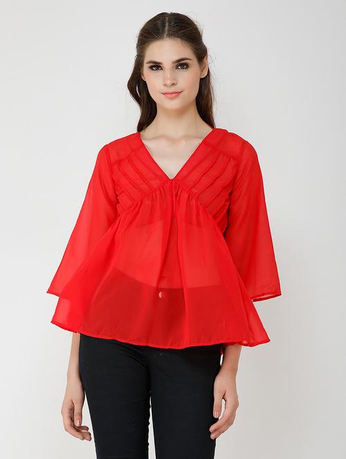 v-neck solid top - 18347573 - Very Small Image - 1