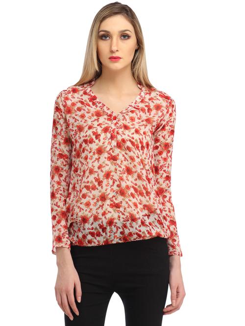 v neck floral print top - 18347769 - Very Small Image - 1