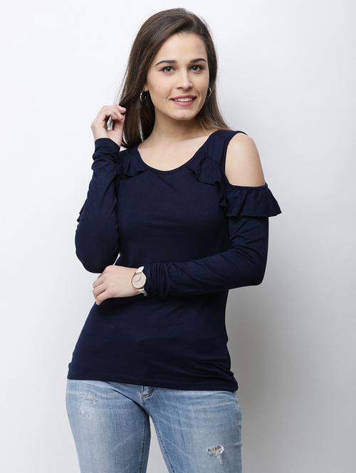 cold shoulder solid top - 18347793 - Very Small Image - 1