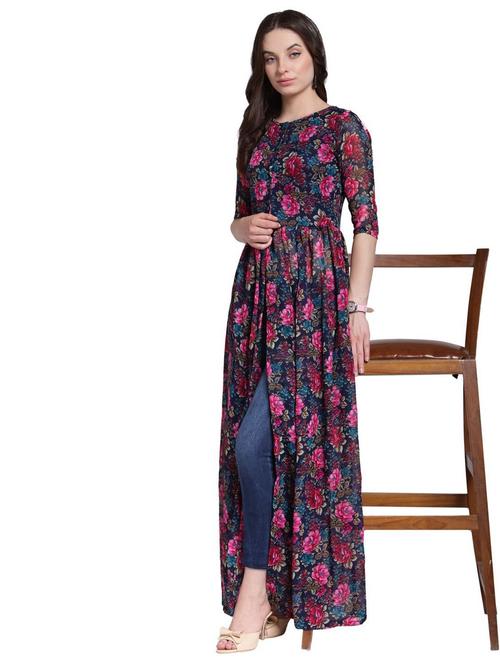 front slit floral maxi tunic - 18347814 - Very Small Image - 1