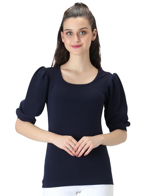 puff sleeved solid top - 18349299 - Very Small Image - 1