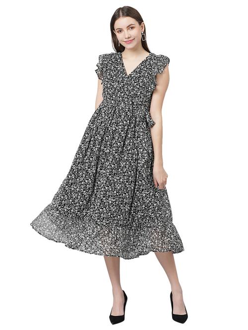 v neck printed a-line midi dress - 18349374 - Very Small Image - 1