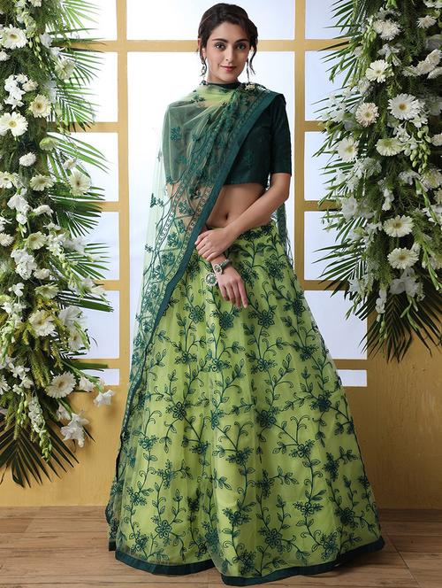 green net flared lehenga - 18351218 - Very Small Image - 1