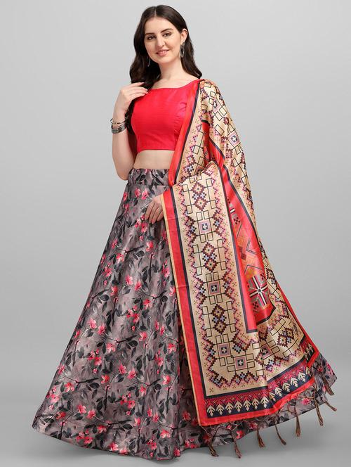 grey satin flared lehenga - 18351229 - Very Small Image - 1