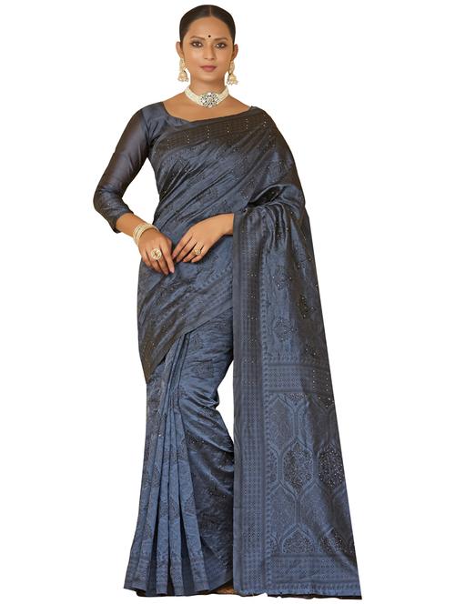 grey art silk saree with blouse - 18351378 - Very Small Image - 1