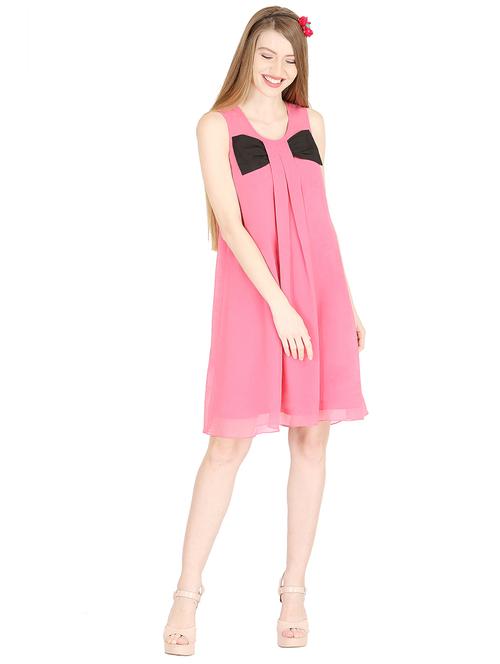 round neck contrast detail a-line dress - 18351412 - Very Small Image - 1