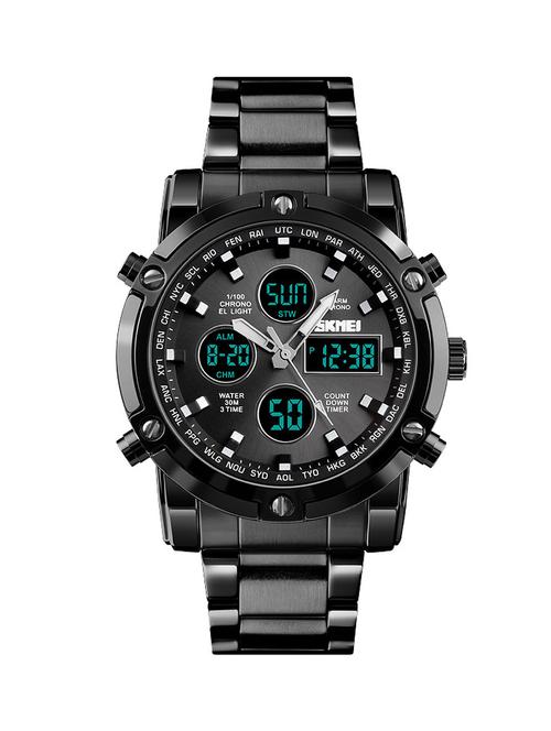 skmei 1389 multifunctional men business digital watch 30m waterproof large dial wrist watch with stainless steel watchband - 18351433 - Very Small Image - 1