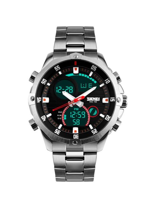 skmei 1146 quartz watch men dual display digital watch stainless steel strap 30m waterproof alarm chronograph wristwatches - 18351486 - Very Small Image - 1