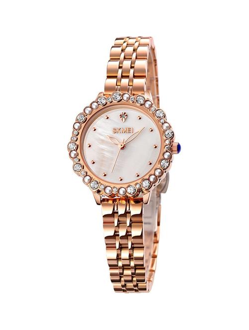 skmei 1799 pearl diamond round dial stainless steel strap quartz watch for ladies - 18351534 - Very Small Image - 1