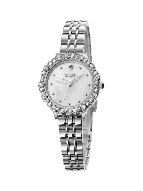 skmei 1799 pearl diamond round dial stainless steel strap quartz watch for ladies - 18351535 - Very Small Image - 1