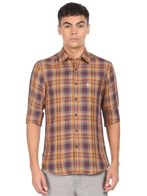 orange checked casual shirt - 18352097 - Very Small Image - 1