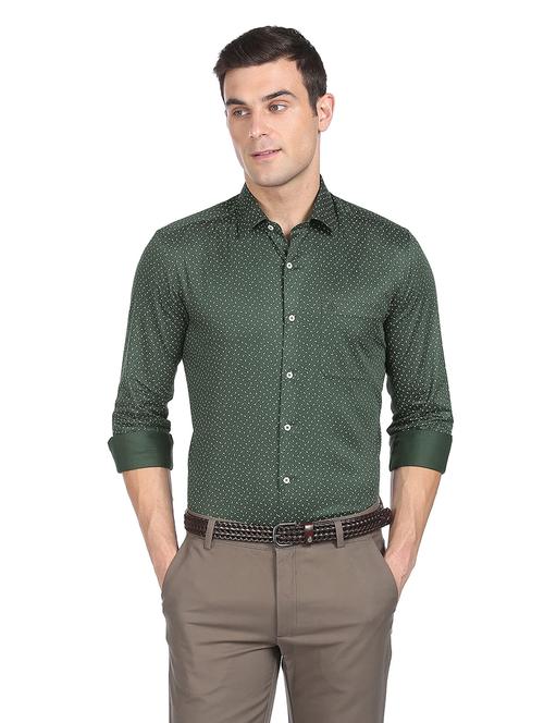 bottle-green printed formal shirt - 18352162 - Very Small Image - 1