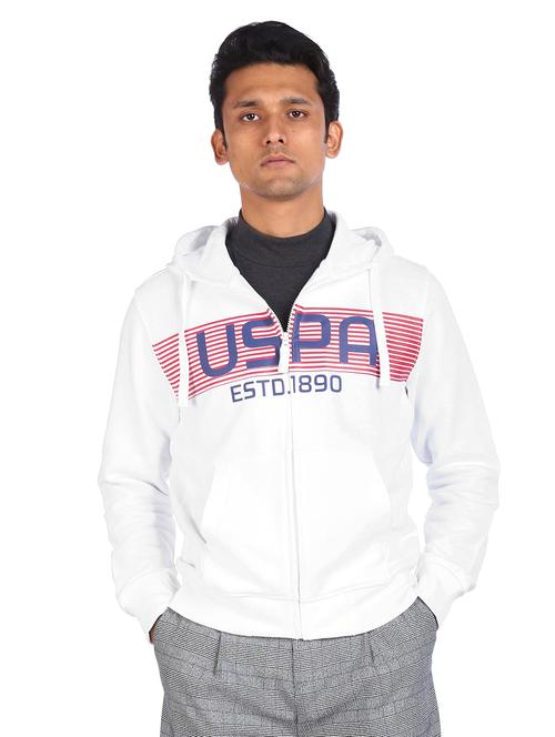 white chest print hooded casual jacket - 18352249 - Very Small Image - 1