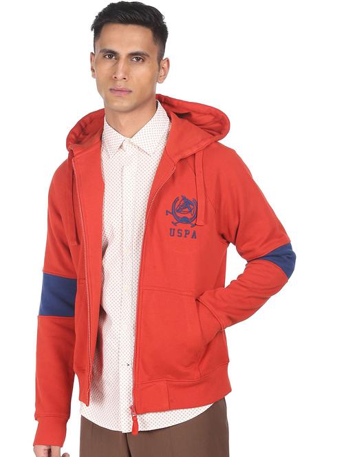 red solid hooded casual jacket - 18352262 - Very Small Image - 1