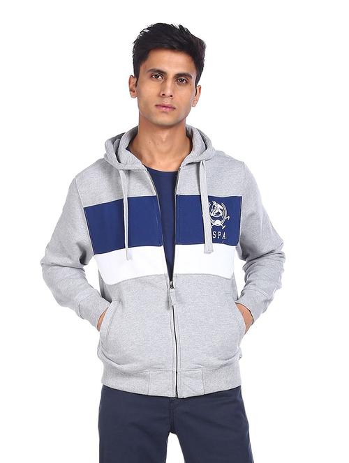 grey color block hooded casual jacket - 18352323 - Very Small Image - 1