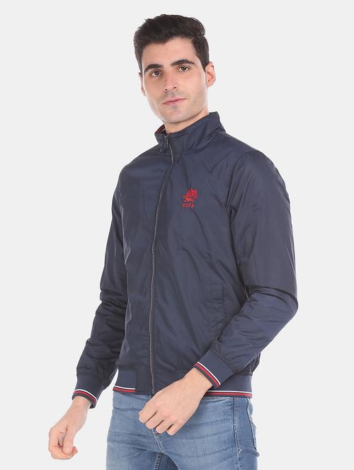 navy blue solid bomber jacket - 18352619 - Very Small Image - 1