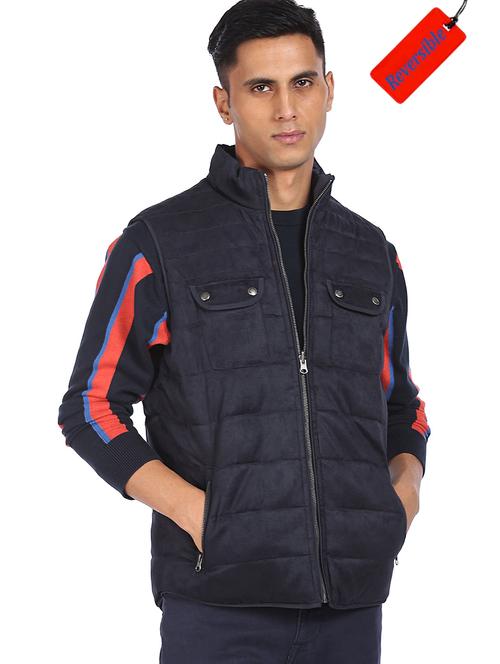 blue color block reversible casual jacket - 18352650 - Very Small Image - 1