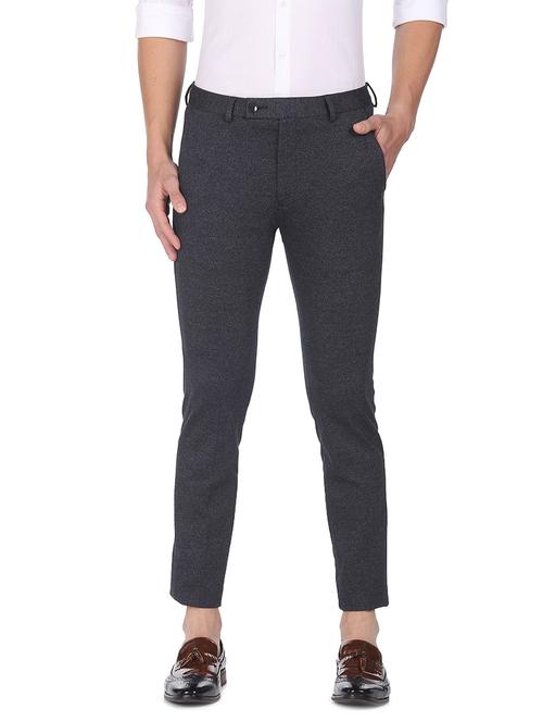 navy blue solid flat front formal trouser - 18352757 - Very Small Image - 1