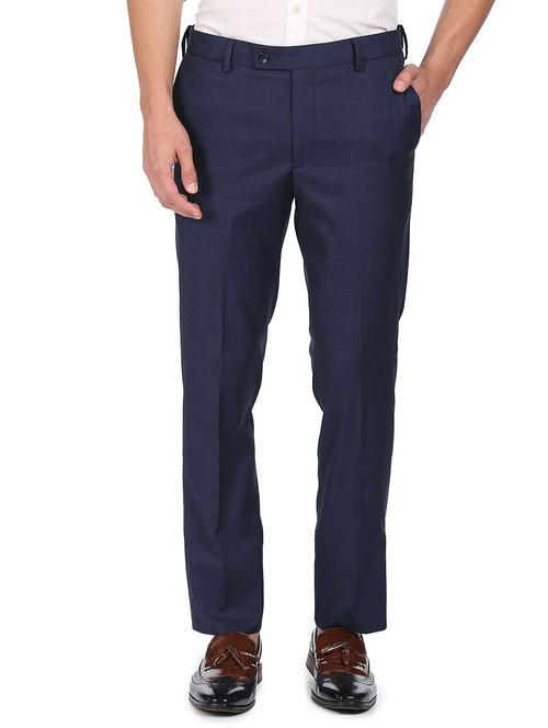 navy blue checkered flat front formal trouser - 18352759 - Very Small Image - 1