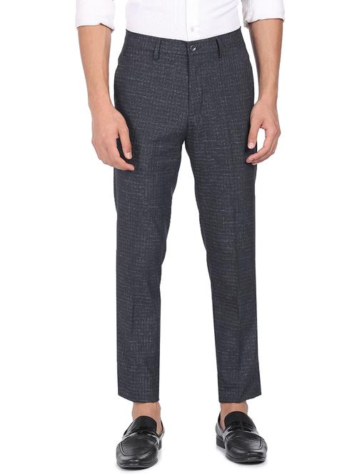 navy blue checkered flat front formal trouser - 18352762 - Very Small Image - 1