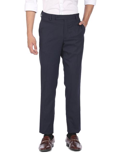 navy blue checkered flat front formal trouser - 18352768 - Very Small Image - 1