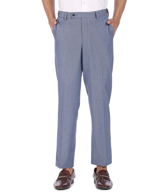 blue textured flat front formal trouser - 18352769 - Very Small Image - 1