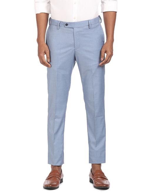 blue textured flat front formal trouser - 18352784 - Very Small Image - 1