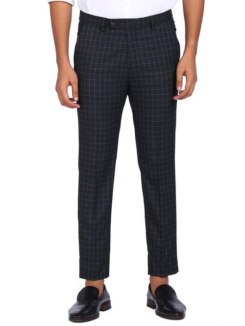 navy-blue checkered flat front trousers formal trouser - 18352805 - Very Small Image - 1