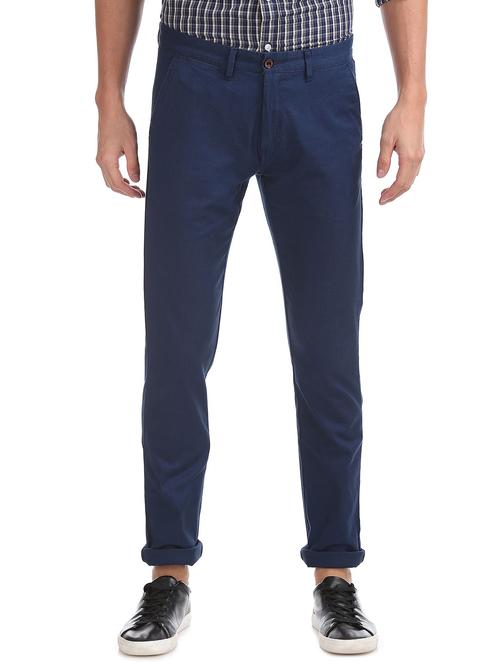navy-blue solid casual trouser - 18352888 - Very Small Image - 1