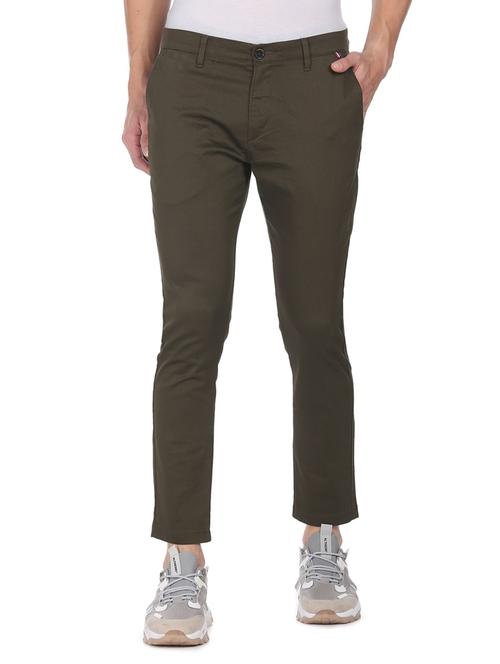 olive-green solid casual trouser - 18352912 - Very Small Image - 1