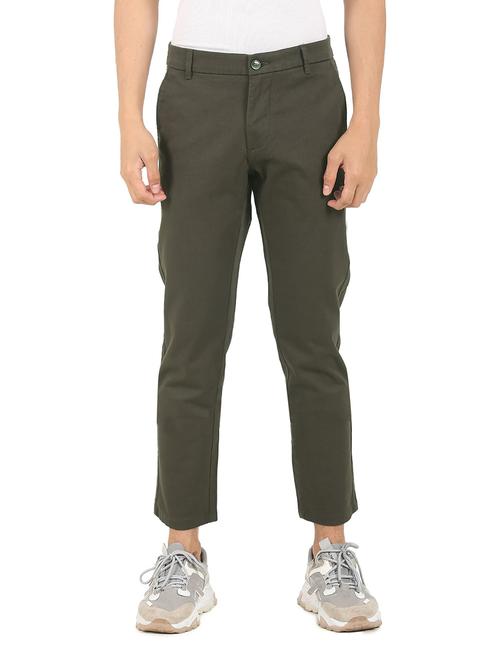 olive-green solid casual trouser - 18352918 - Very Small Image - 1