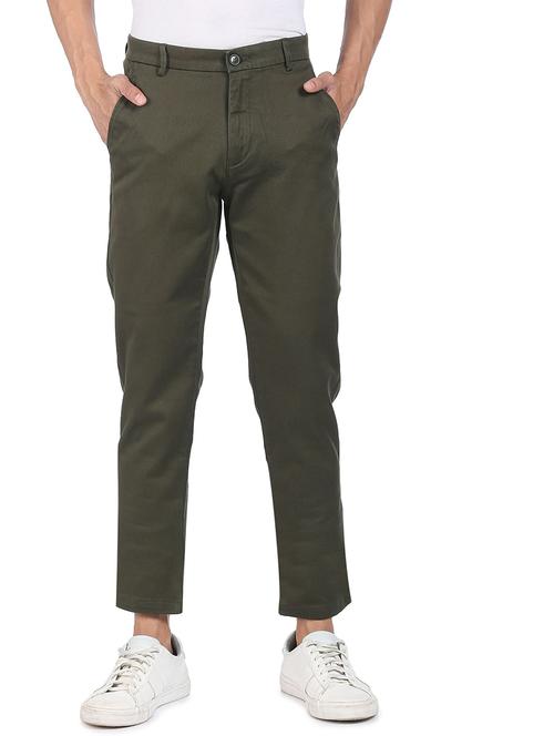 olive-green solid casual trouser - 18352934 - Very Small Image - 1