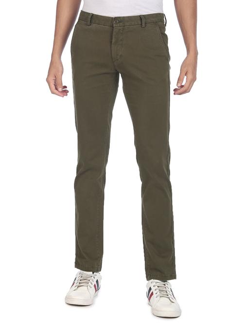 olive-green solid casual trouser - 18352939 - Very Small Image - 1