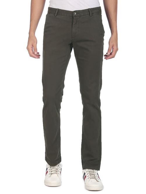 olive solid casual trouser - 18352941 - Very Small Image - 1