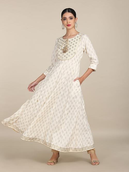 white printed anarkali kurta - 18353610 - Very Small Image - 1