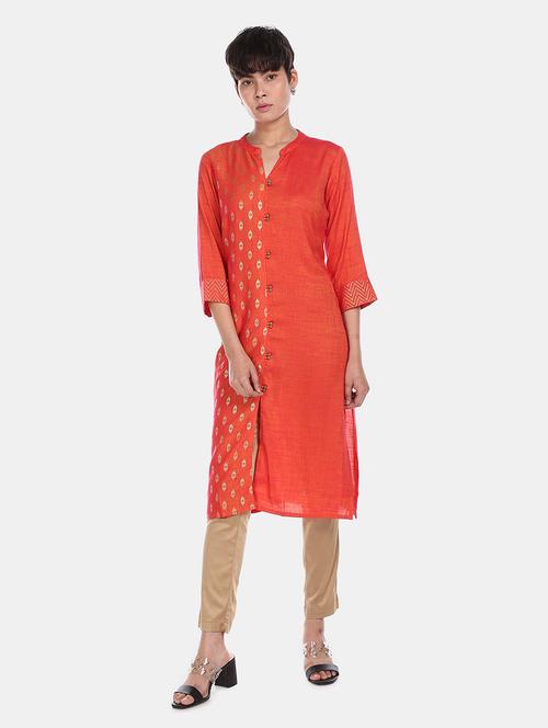 orange rayon straight kurta - 18353625 - Very Small Image - 1