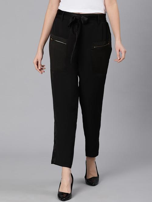 tie front solid flat front trouser - 18354415 - Very Small Image - 1