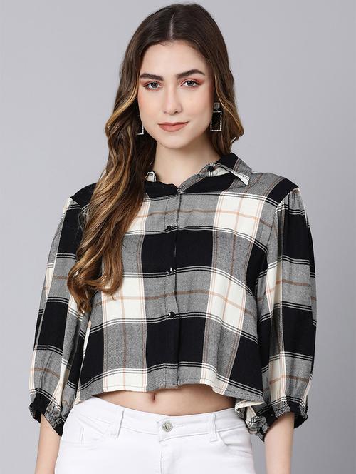 cropped hem checkered shirt - 18354431 - Very Small Image - 1